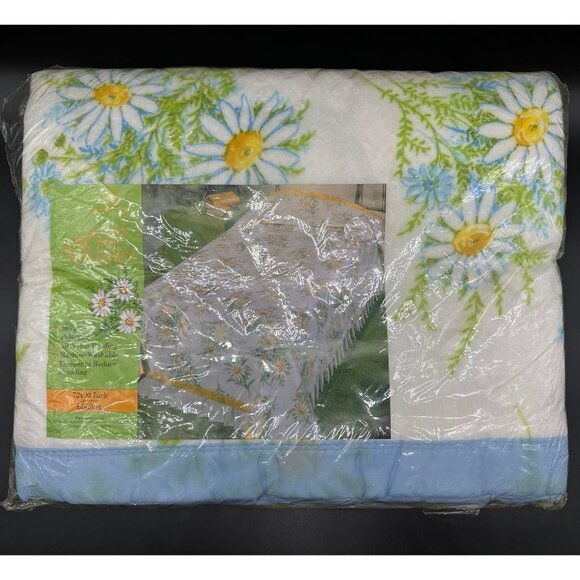 Vintage Full Sized Blanket Satin Style Trim Daisy Flowers Beacon USA Blue 1970s - Picture 2 of 10